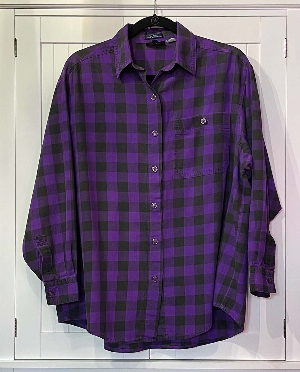 Vintage Lee 100% Cotton Purple and Black Plaid Button Down Shirt